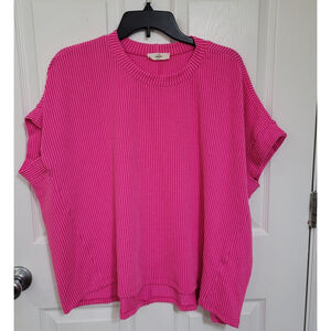 Entro Hot Pink Ribbed Blouse Top size M